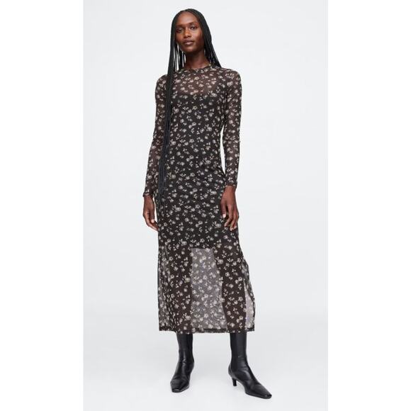 Gap Mesh Midi Dress Grey Floral Print - L - Picture 1 of 5